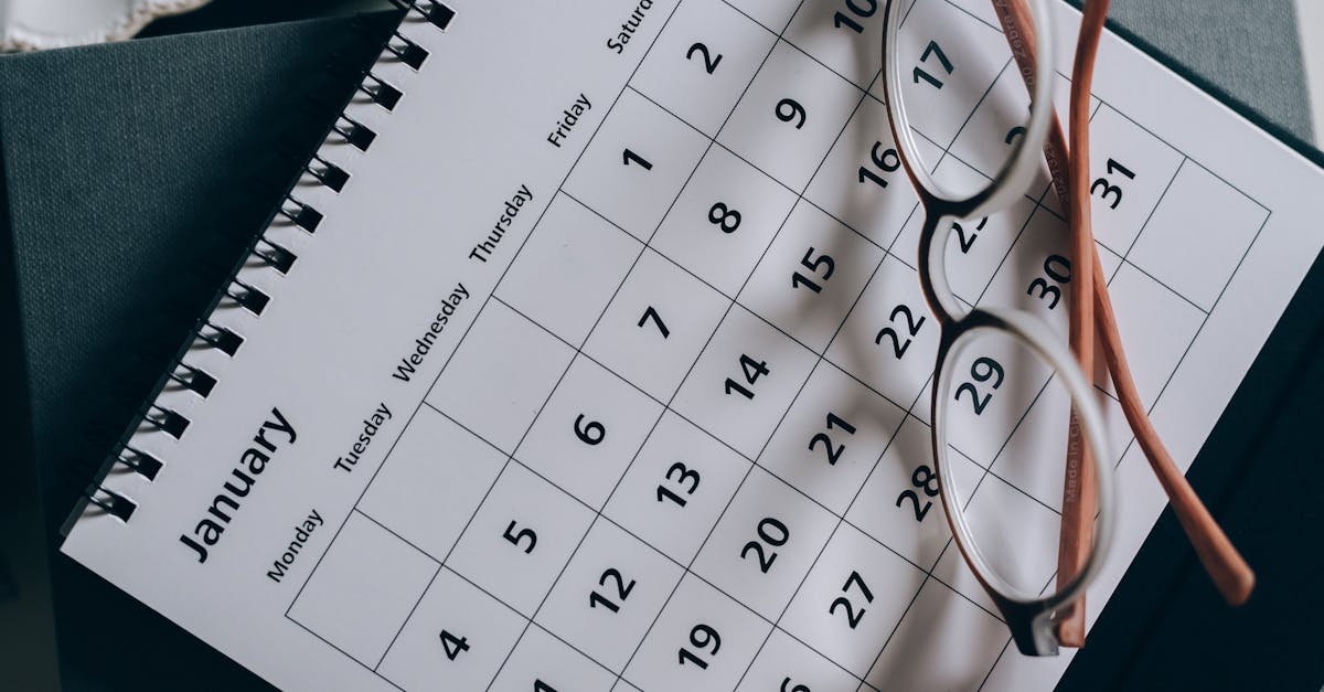 A close-up of a January calendar with eyeglasses on a table, emphasizing planning and organization.